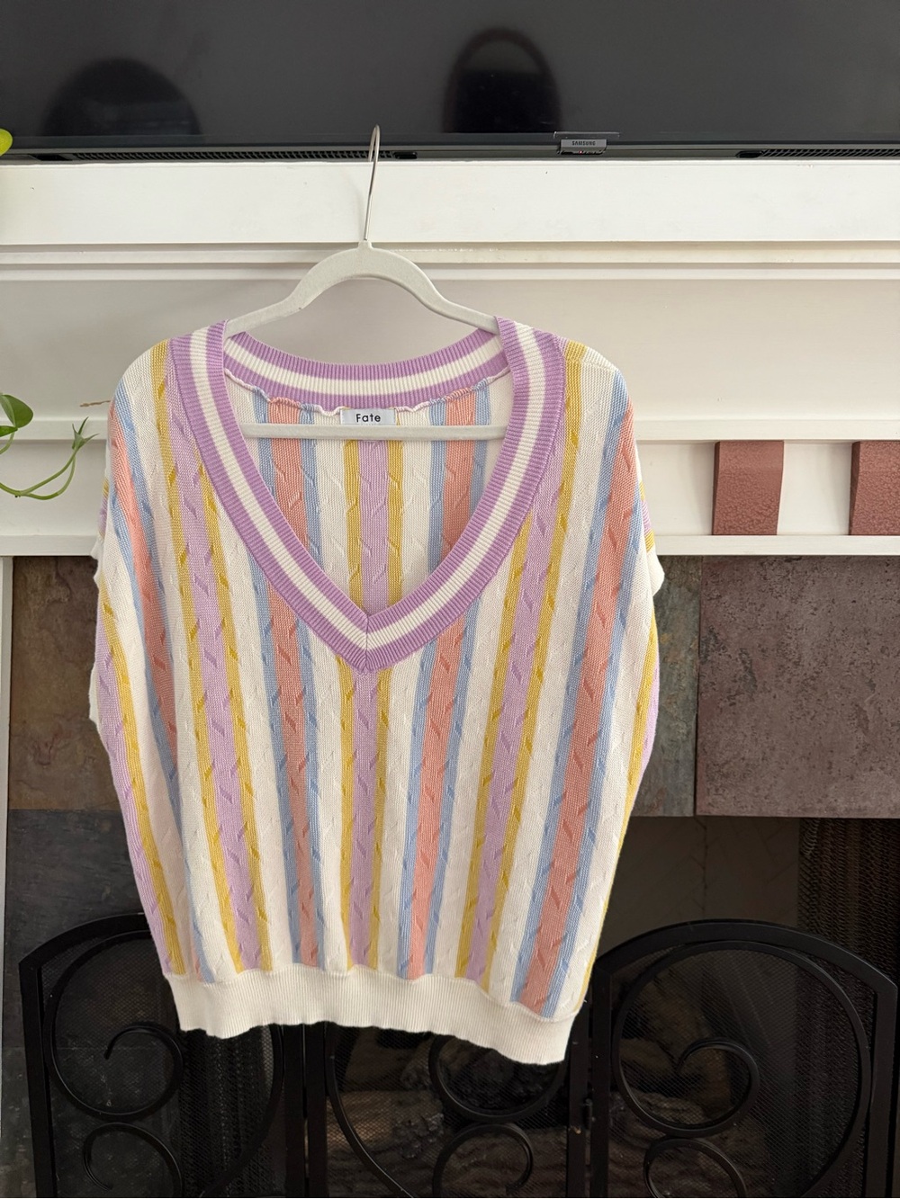 Fate Pastel Striped V-Neck Sweater Vest - Pink, Blue, Yellow, Cream